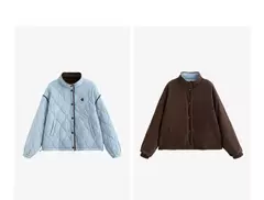Imagen de TOYOUTH-abrigo grueso de algodón para mujer, chaqueta elegante con empalme de Color contrastante y cuello de solapa de manga larga para invierno 2024