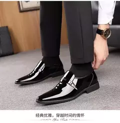 Imagen de Zapatos de cuero lacado para hombre, calzado de negocios, edición coreana, conjunto puntiagudo británico