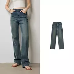 TOYOUTH-pantalones vaqueros de mezclilla para mujer, Vaqueros largos de cintura alta con forma de pera lavada a la piedra, novedad de otoño, 2024 - tienda en línea