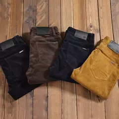 Pantalones informales de pana para hombre, moda de negocios, elásticos, de ajuste Regular, color negro, caqui, café, azul marino, otoño e invierno - buy online