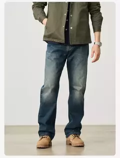Image of SIMWOOD 2025 primavera nuevo suelto Relax 13,5 oz 100% tela de algodón lavado Vintage Jeans hombres pantalones vaqueros de alta calidad