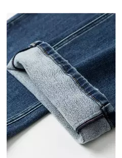 Imagen de TOYOUTH, pantalones vaqueros de mezclilla de lana para mujer, Otoño Invierno 20224, nuevos pantalones largos cálidos gruesos de pierna ancha recta de cintura media
