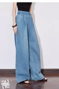 TOYOUTH, pantalones vaqueros de mezclilla para mujer, primavera 2025, nuevos pantalones largos rectos de pierna ancha lavados con cintura elástica - Eleganzie