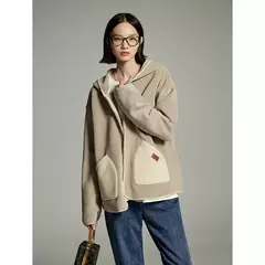Imagen de Toyouth-Chaqueta de terciopelo de doble cara para mujer, abrigo holgado grueso con capucha de manga larga para invierno, Tops informales versátiles con bolsillo de retales 2024