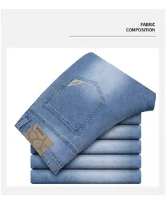 Image of Primavera Verano hombres Color sólido lavado azul claro negocios Casual versátil suave transpirable suelto recto pantalones elásticos para hombres