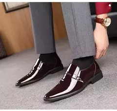 Zapatos de cuero lacado para hombre, calzado de negocios, edición coreana, conjunto puntiagudo británico