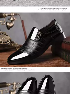 Imagen de Zapatos de cuero formales de negocios informales para hombres de gran tamaño, zapatos de punta estrecha para hombres, zapatos casuales perezosos sin cordones para hombres
