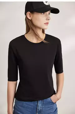 AMII minimalismo 2025 camisetas de verano para mujer nuevo algodón elástico media manga recta sólida básico Oficina señora Tops 12412016 - comprar en línea