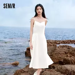 Image of Semir-vestido adelgazante con cuello en V para mujer, a la moda ropa elegante y, de algodón puro, Estilo Vintage, verano, 2024