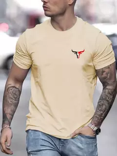 Camiseta de manga corta con cuello redondo y estampado de toro para hombre, 100% de algodón, informal, talla grande, ropa de calle con botones, verano - buy online