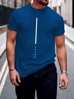 Camiseta holgada de verano 100% algodón con estampado de letras DREAM para hombre, camiseta deportiva informal ajustada con cuello redondo y manga corta - buy online