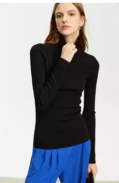 Imagen de AMII suéter minimalista para mujer 2023 invierno nuevo Simple ajustado cuello alto elástico cálido sólido jerseys Mujer 12323075