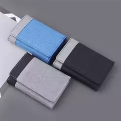 Cartera de lona para hombre, tarjeteros de identificación/foto, tarjetero negro/azul/gris, funda tipo billetera con 8 ranuras, monedero masculino con cerrojo, Mini billetera triple para hombre - Eleganzie