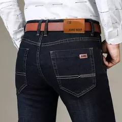 Pantalones vaqueros elásticos ajustados clásicos de otoño para hombre, pantalones de pierna recta de mezclilla de algodón informales de negocios, pantalones negros y azules para hombre - buy online