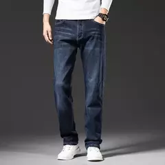 Pantalones vaqueros rectos holgados de talla grande 40 42 44 46 para hombre, pantalones elásticos informales de negocios, pantalones vaqueros azules clásicos para hombre - tienda en línea