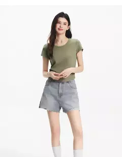 Semir-Camiseta de manga corta para mujer, Top recortado ajustado con hombros descubiertos, Top bordado de verano 2025, versátil para trajes elegantes