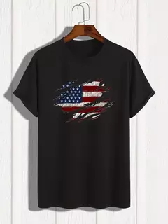 Camiseta de manga corta con cuello redondo y estampado de bandera americana para hombre, 100% algodón, talla grande, informal, de verano - buy online