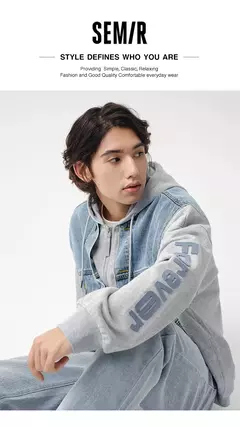 Chaqueta Semir para hombre, chaqueta vaquera de retales bordada, Top con capucha de dos piezas de imitación de primavera de gran tamaño on internet