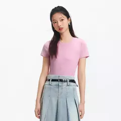 Semir-Camiseta de manga corta para mujer, Top recortado bordado ajustado informal, Top básico con cuello redondo y hombros descubiertos, novedad de verano 2025 - buy online