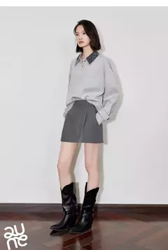 TOYOUTH-sudaderas con capucha para mujer, Jersey de manga larga con cuello vuelto y bordado de cuentas, Tops grises, otoño 2024 en internet