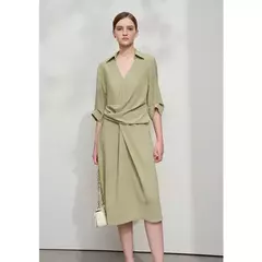 AMII vestido minimalista mujer 2025 primavera nuevo elegante Oficina señora solapa cuello pico ajustado no elástico plisado hasta la rodilla vestido acampanado 12521027 - buy online
