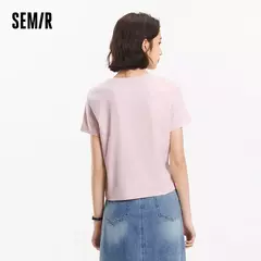 Semir-Camiseta de manga corta para mujer, diseño recortado, dobladillo dividido, Top de algodón de verano, ajuste relajado para estilo informal y elegante, 2025