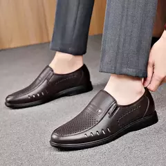 Zapatos de cuero genuino, mocasines para Hombre, zapatos de cuero informales de negocios, mocasines suaves clásicos, zapatos planos transpirables para Hombre - Eleganzie