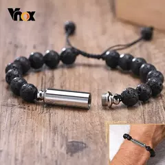 Vnox Pulseras de urna con cuentas de piedra de lava informales para hombres para cenizas, joyería conmemorativa de recuerdo de cremación de tubo hueco, longitud ajustable