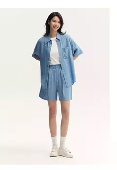 Semir-Camisa vaquera de manga corta para mujer, blusa informal holgada de longitud media con hombros caídos, suave, para verano, 2024 - tienda en línea