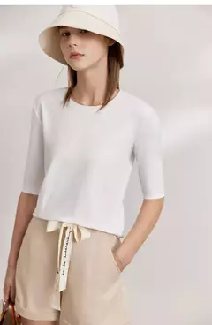 AMII minimalismo 2025 camisetas de verano para mujer nuevo algodón elástico media manga recta sólida básico Oficina señora Tops 12412016 en internet