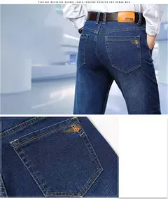 Image of Pantalones de negocios clásicos de talla grande 28-46 para primavera y otoño, pantalones vaqueros informales a la moda de marca para hombre, pantalones vaqueros rectos elásticos