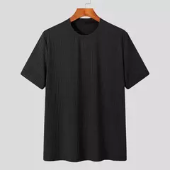 Ropa de verano para hombre, camiseta ligera de lujo, ocio, manga larga, cuello redondo, drapeado, Color sólido, camisa básica holgada, prendas de punto populares - Eleganzie