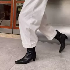 QUTAA-Botines de piel auténtica con tacón cónico para mujer, botas de tacón alto de Metal con punta cuadrada, talla 34-39, para otoño e invierno, 2025 on internet