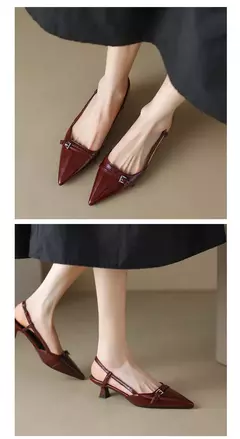 Image of 2024 nuevos zapatos de vestir de verano para Mujer, Sandalias de charol sin cordones con punta en pico, Sandalias con hebilla, tacones medios, Sandalias para Mujer