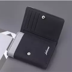 Cartera de lona para hombre, tarjeteros de identificación/foto, tarjetero negro/azul/gris, funda tipo billetera con 8 ranuras, monedero masculino con cerrojo, Mini billetera triple para hombre en internet
