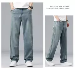 2025, nuevo verano, pantalones vaqueros ultrafinos de Lyocell para hombre, tela suave drapeada, pantalones vaqueros informales rectos sueltos, pantalones elásticos de seda helada para hombre - tienda en línea