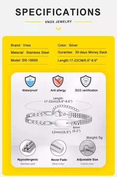 Pulseras con iniciales Vnox A-Z para hombres y mujeres, cadena Figaro que nunca se decolora, pulseras de cadena de eslabones de caja de doble capa, regalo con nombre para él - Eleganzie