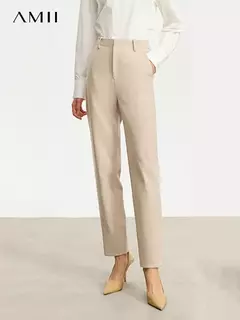 AMII minimalista 2024 invierno nuevos pantalones de rábano para mujer tubo de humo de lana Casual hasta el tobillo pantalones básicos sólidos 12314003