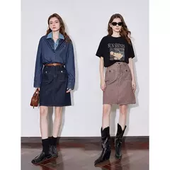 TOYOUTH falda de mujer 2025 primavera nuevo estilo americano High Street una línea hasta la rodilla ropa de trabajo falda vaquera en internet