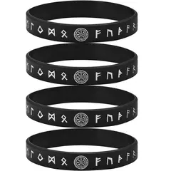 Imagen de Vnox Pulsera de silicona de 12 mm para hombres, pulsera de silicona de caucho suave, juego de brazaletes con runas y brújula vikinga nórdica