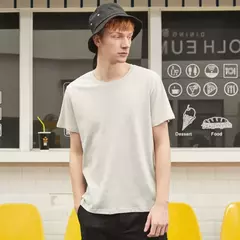 Metersbonwe Camiseta de manga corta para hombre, algodón puro perenne, camisetas monocromáticas informales, camisetas de gran oferta - Eleganzie