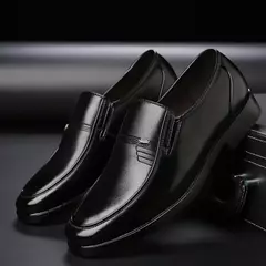 Zapatos de cuero para hombre, zapatos formales de negocios para personas mayores, punta redonda negra, informales, sencillos, cómodos, de talla grande