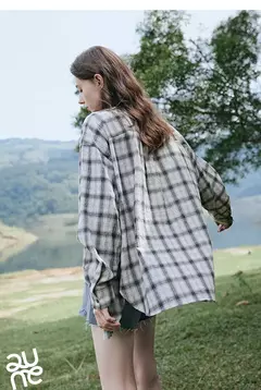 TOYOUTH, blusa de manga larga para mujer, camisa informal con cuello vuelto Retro a cuadros de algodón, primavera 2025, Tops