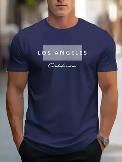Camiseta holgada de verano 100% algodón para hombre, camiseta de manga corta con estampado gráfico de Los Ángeles grande, ajustada, informal, deportiva, con cuello redondo - Eleganzie
