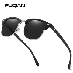 Gafas de sol polarizadas clásicas de medio marco para hombres y mujeres, gafas de sol pequeñas con remaches Retro, gafas de sol populares negras antideslumbrantes para viajar