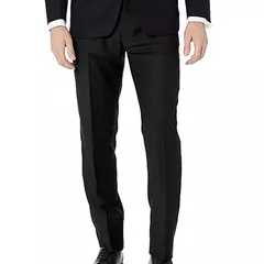 Image of Trajes de esmoquin de lujo hechos a medida para hombres, chaqueta de esmoquin de lana de seda azul Oxford, pantalones de lana negra, traje de esmoquin de boda para novio