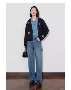 Imagen de TOYOUTH-Sudadera con capucha para mujer, cárdigan informal con bordado Floral y cremallera, abrigo, otoño 2024