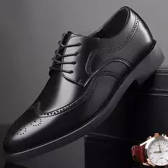 Zapatos Oxford clásicos de cuero con cordones para hombre, zapatos planos formales para oficina, fiesta de boda
