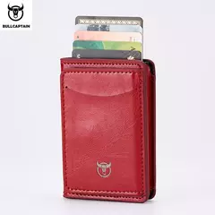 Bullcaptain-tarjetero para hombre, billetera con bloqueo RFID, caja de aluminio protegida, billeteras de cuero con Clip para dinero, tarjetero