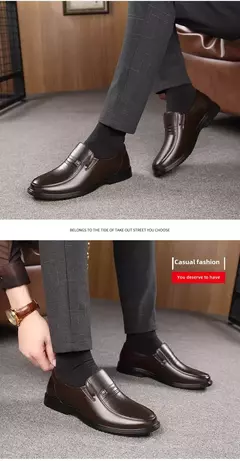 Imagen de Zapatos de cuero genuino, mocasines para Hombre, zapatos de cuero informales de negocios, mocasines suaves clásicos, zapatos planos transpirables para Hombre